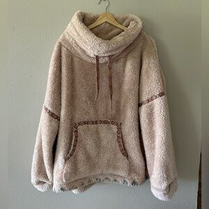 Sundance Mountain Loft Fleece Teddy Sherpa Aztec Cowl Sweater Size XL